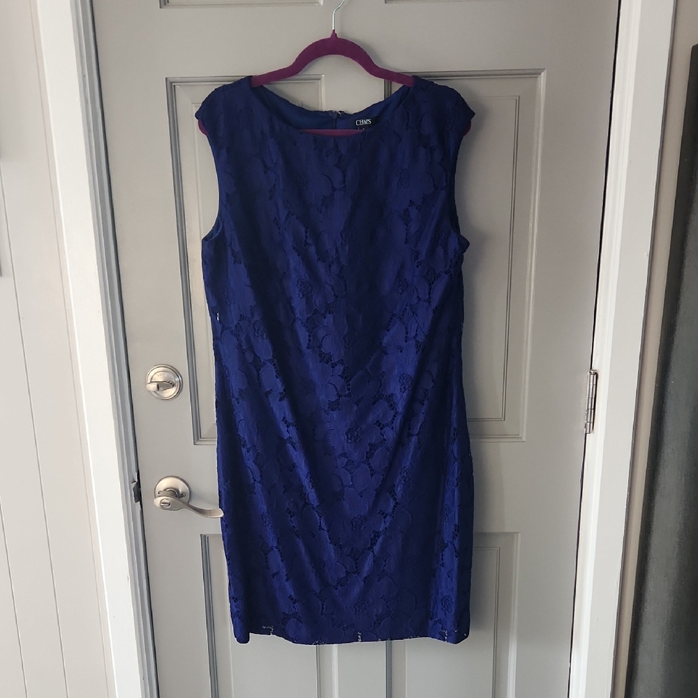 Chaps Sapphire Blue Lace Sleeveless Mini Dress Sz. 16 EUC